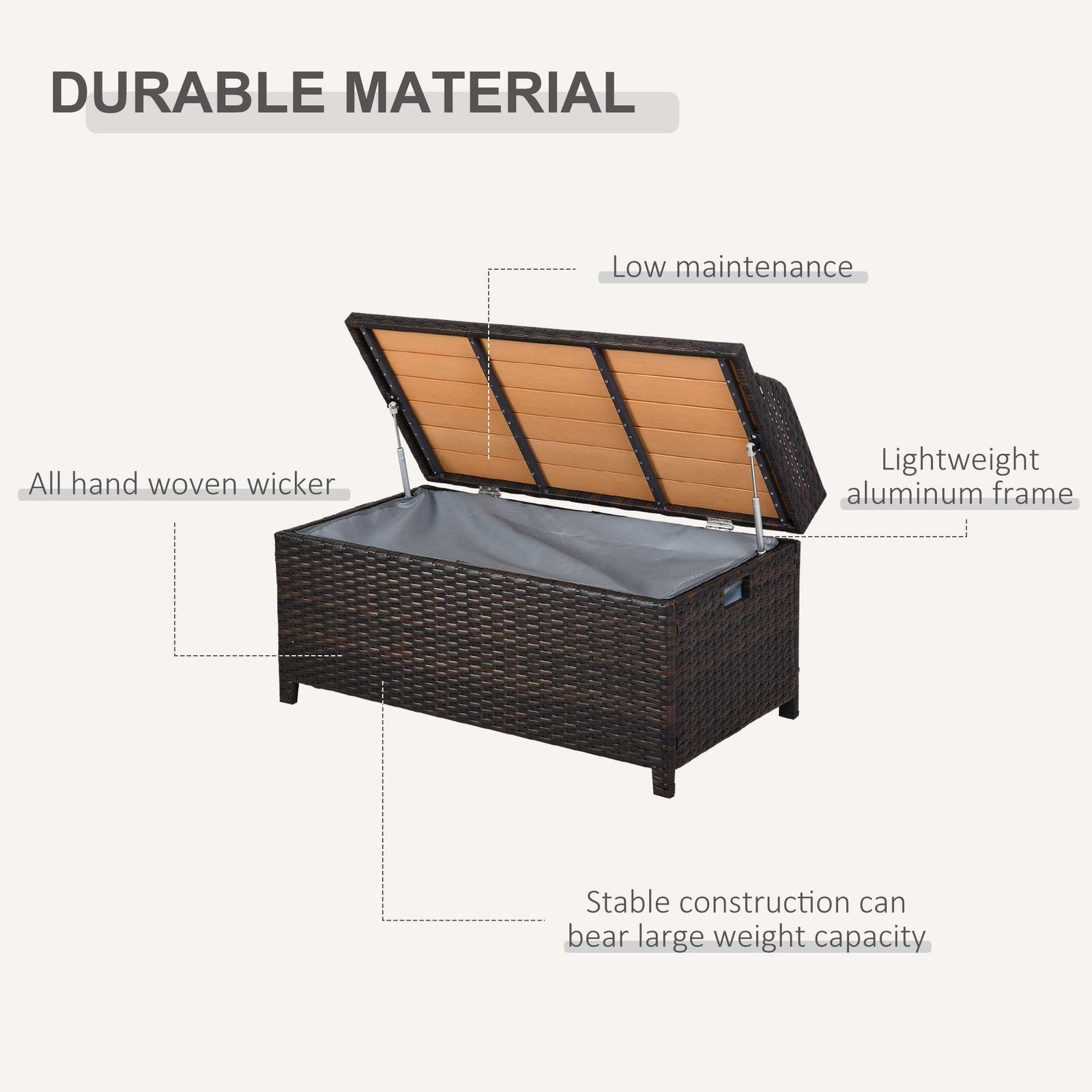 Outdoor Aluminium Lined Brown Rattan Seat & Storage Bench
