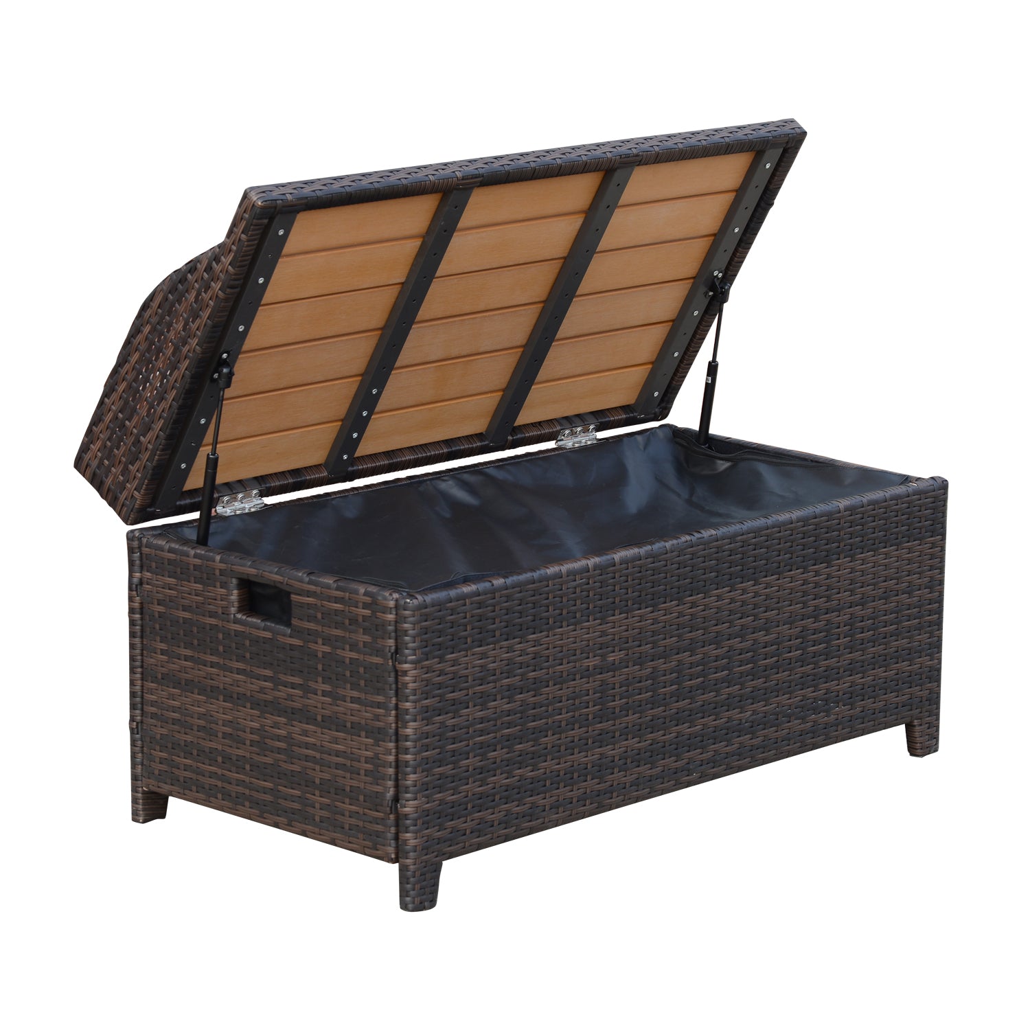 Outdoor Aluminium Lined Brown Rattan Seat & Storage Bench