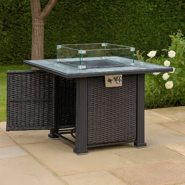 Black Outdoor Stylish Rattan Gas Powered Fire Pit Table