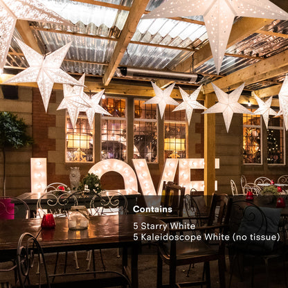 White Wedding Star Indoor Decoration Bundle - 10 Stars + 10m Festoon Lights