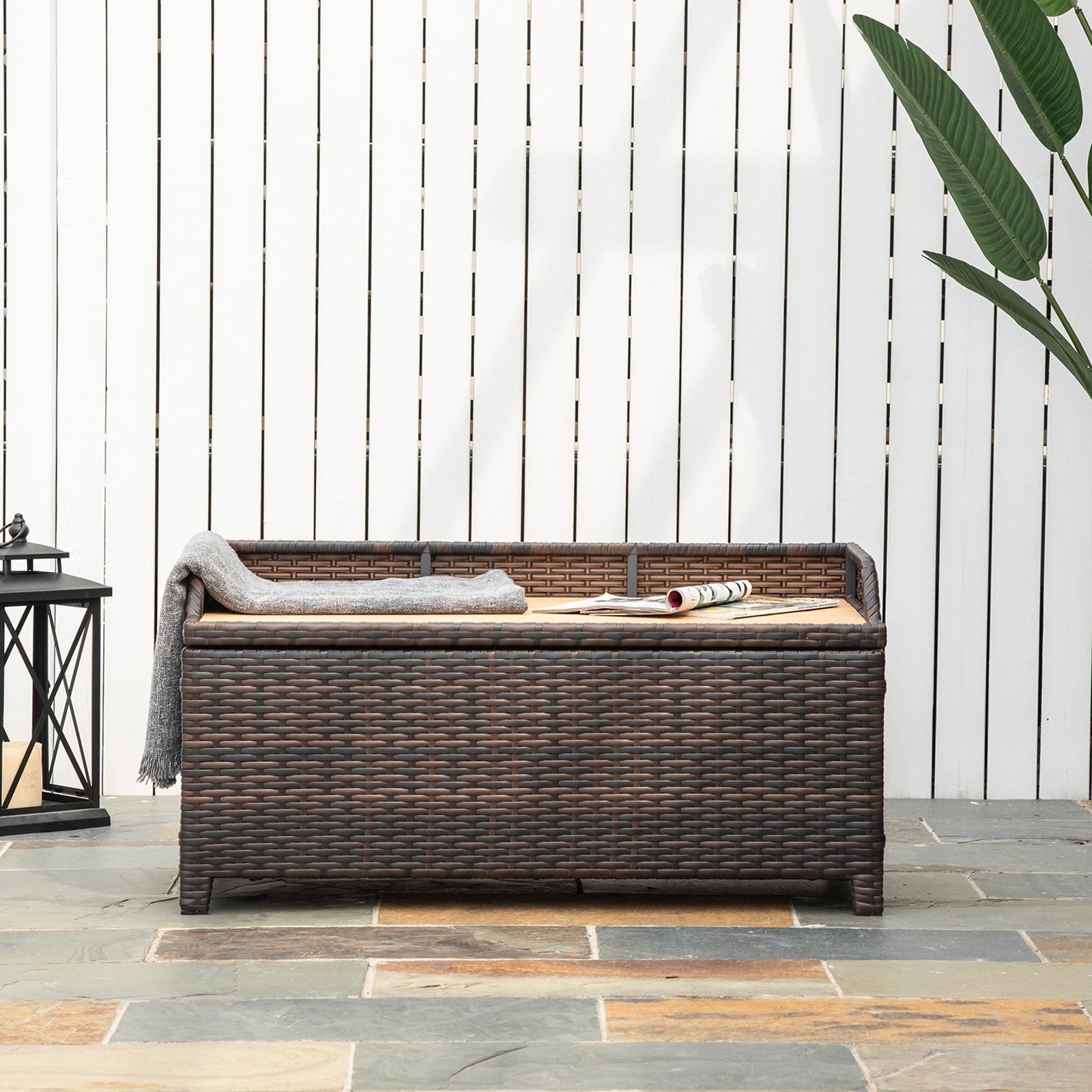 Outdoor Aluminium Lined Brown Rattan Seat & Storage Bench