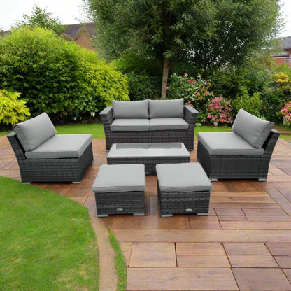 6 Seater Outdoor Grey Rattan Garden Furniture Set with Table