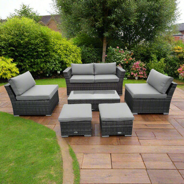 6 Seater Outdoor Grey Rattan Garden Furniture Set with Table