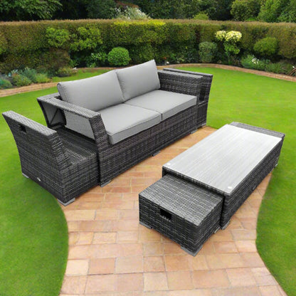 6 Seater Outdoor Grey Rattan Garden Furniture Set with Table