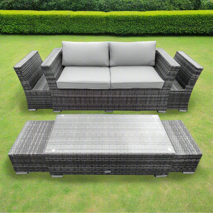 6 Seater Outdoor Grey Rattan Garden Furniture Set with Table