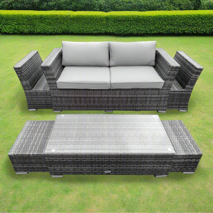 6 Seater Outdoor Grey Rattan Garden Furniture Set with Table