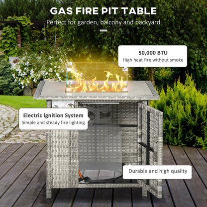 Grey Outdoor Stylish Rattan Gas Powered Fire Pit Table