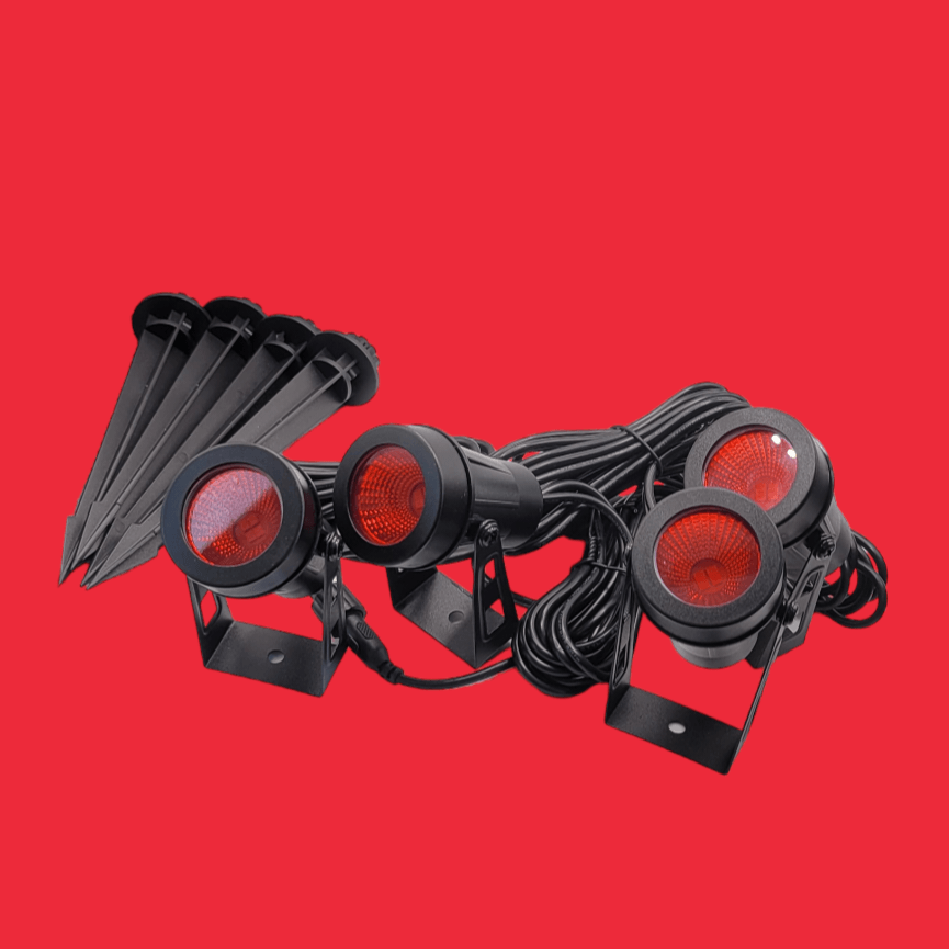 4 in 1 LED Colour Spotlights 15M / 49FT Garden Landscape IP65 12V Blue / Red / Yellow / Green /