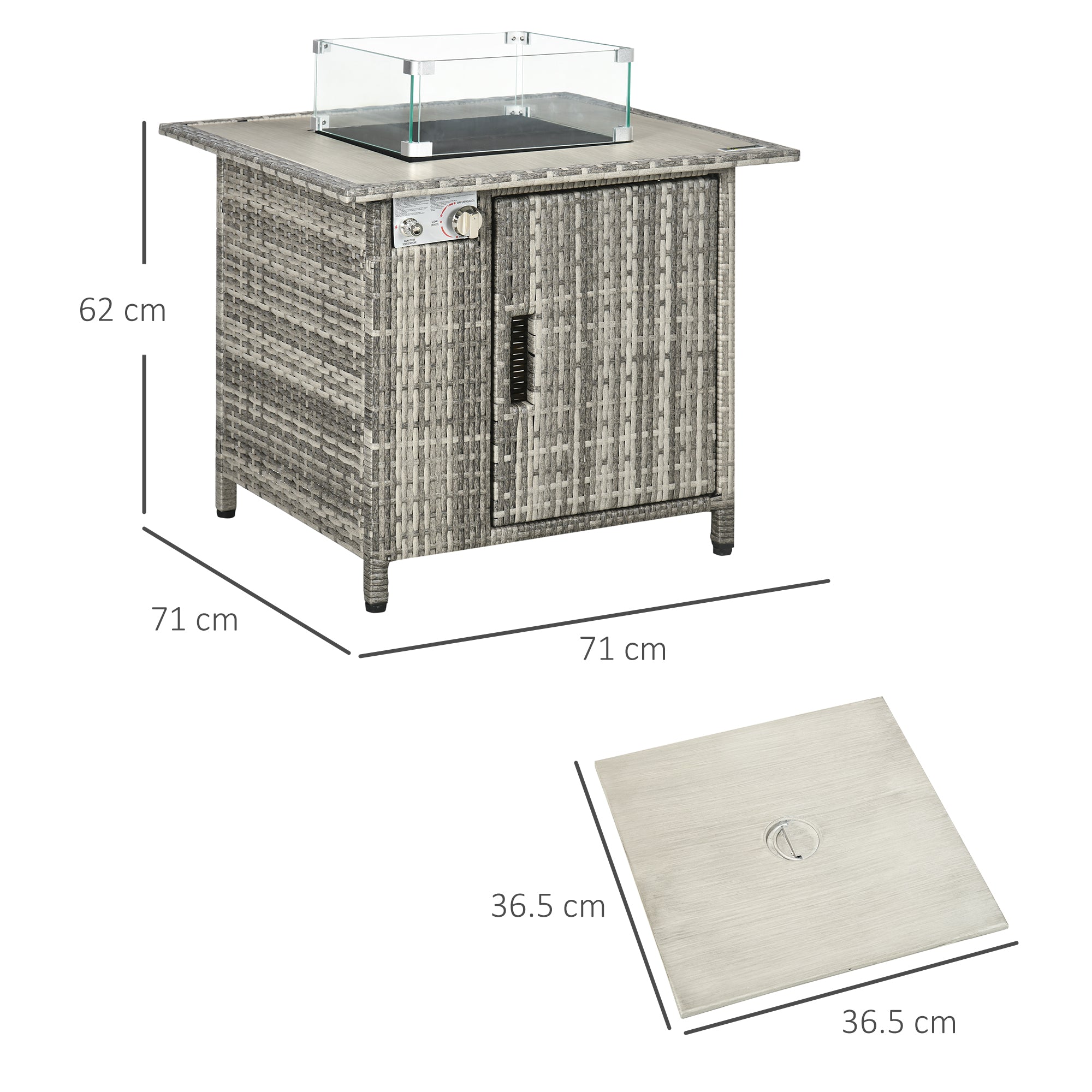 Grey Outdoor Stylish Rattan Gas Powered Fire Pit Table