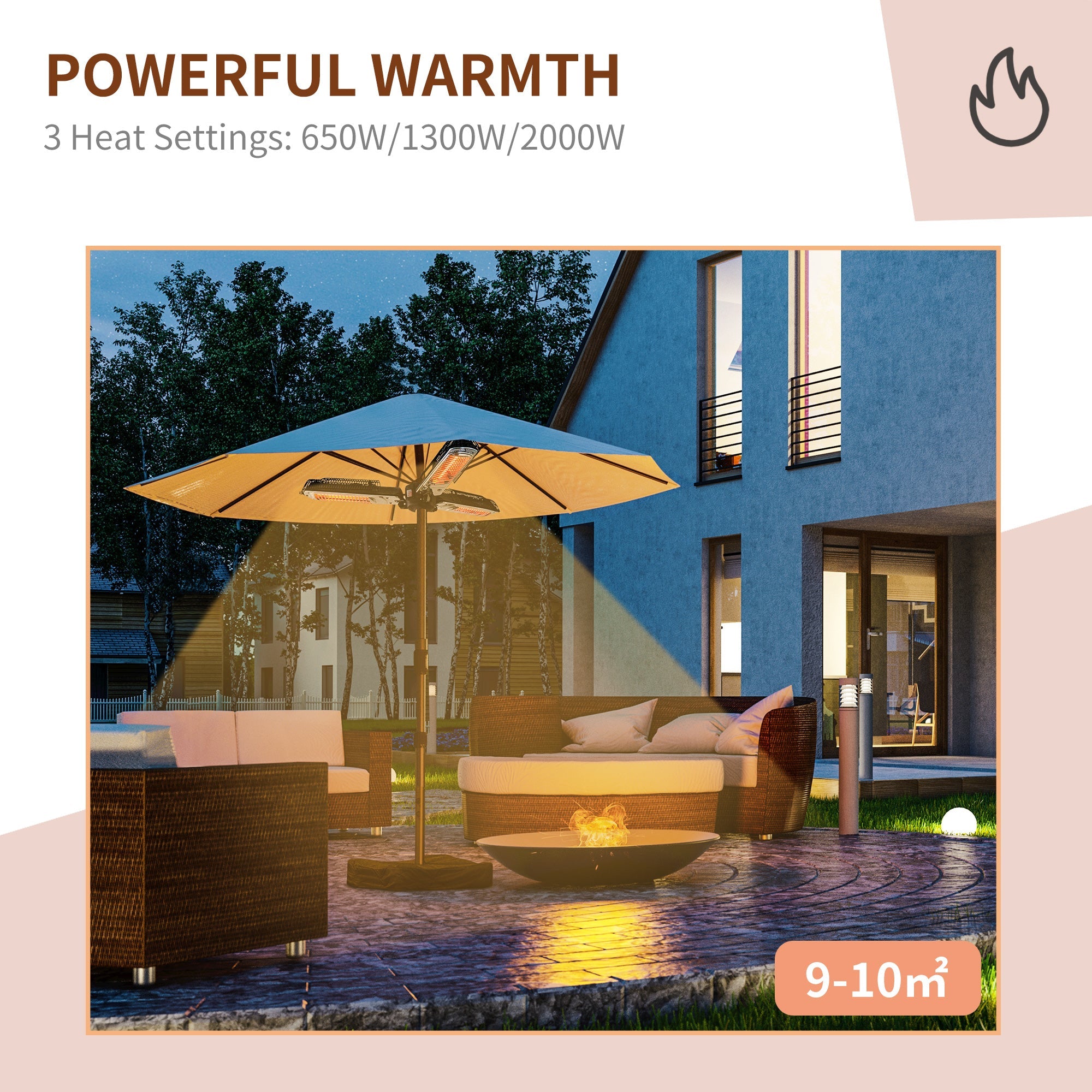 Parasol 1300W Outdoor Electric Halogen Patio Heater