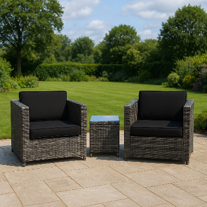 Modern Rattan Bistro Set with Cushioned Chairs & Table