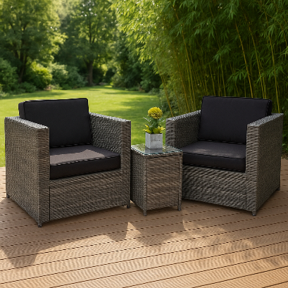 Modern Rattan Bistro Set with Cushioned Chairs & Table