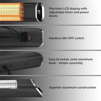 Wall Mounted 2000W Infrared Outdoor Remote Controlled Patio Heater