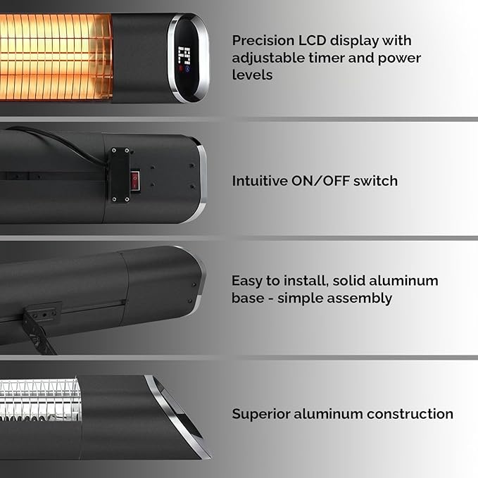 Wall Mounted 2000W Infrared Outdoor Remote Controlled Patio Heater