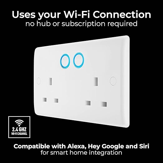 Smart WIFI Indoor Electrical Double 13A Switched Plug Socket