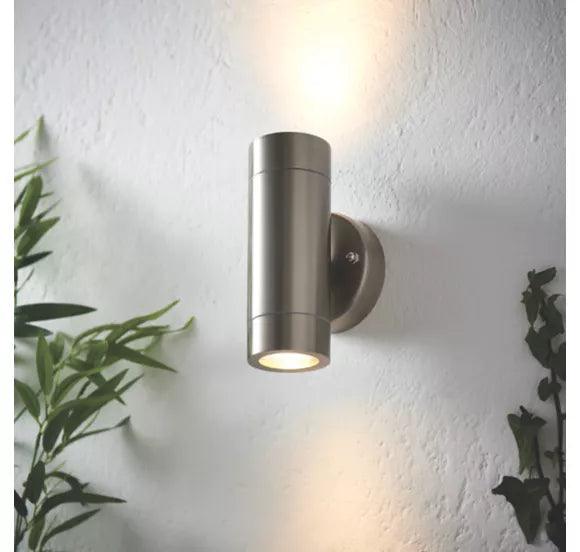 Silver Single Outdoor Wall Mounted Stainless Steel Up & Down LED Light - Lighting Legends