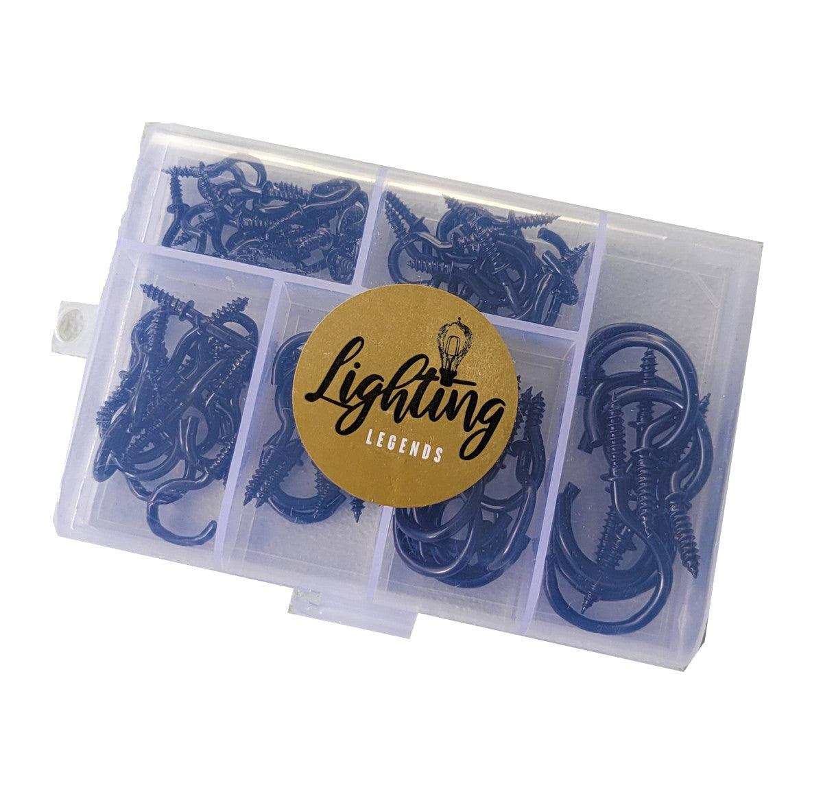 75 Pack Strong Black Screw Hooks - Ideal for String Lights - Lighting Legends